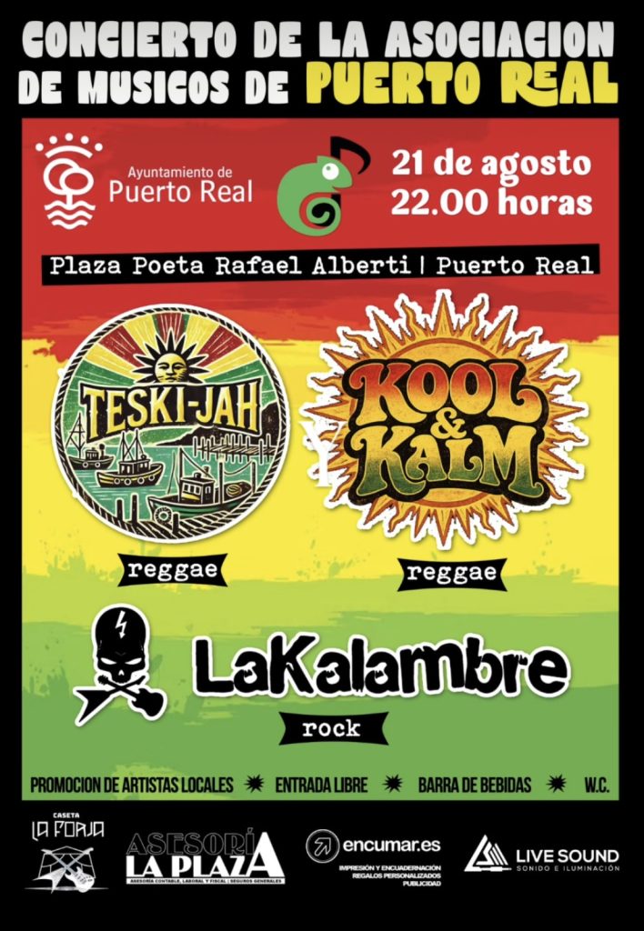 Puerto Real acoge este viernes 21 un concierto gratuito de reggae y rock en la Plaza Poeta Rafael Alberti